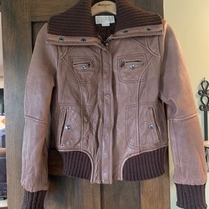 Michael Kors  Brown Leather Bomber Jacket
